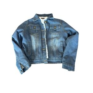 LoveUDear Sherpa Lined Denim Girls Size 10 Jacket Cozy Gold Buttons 4 Pockets